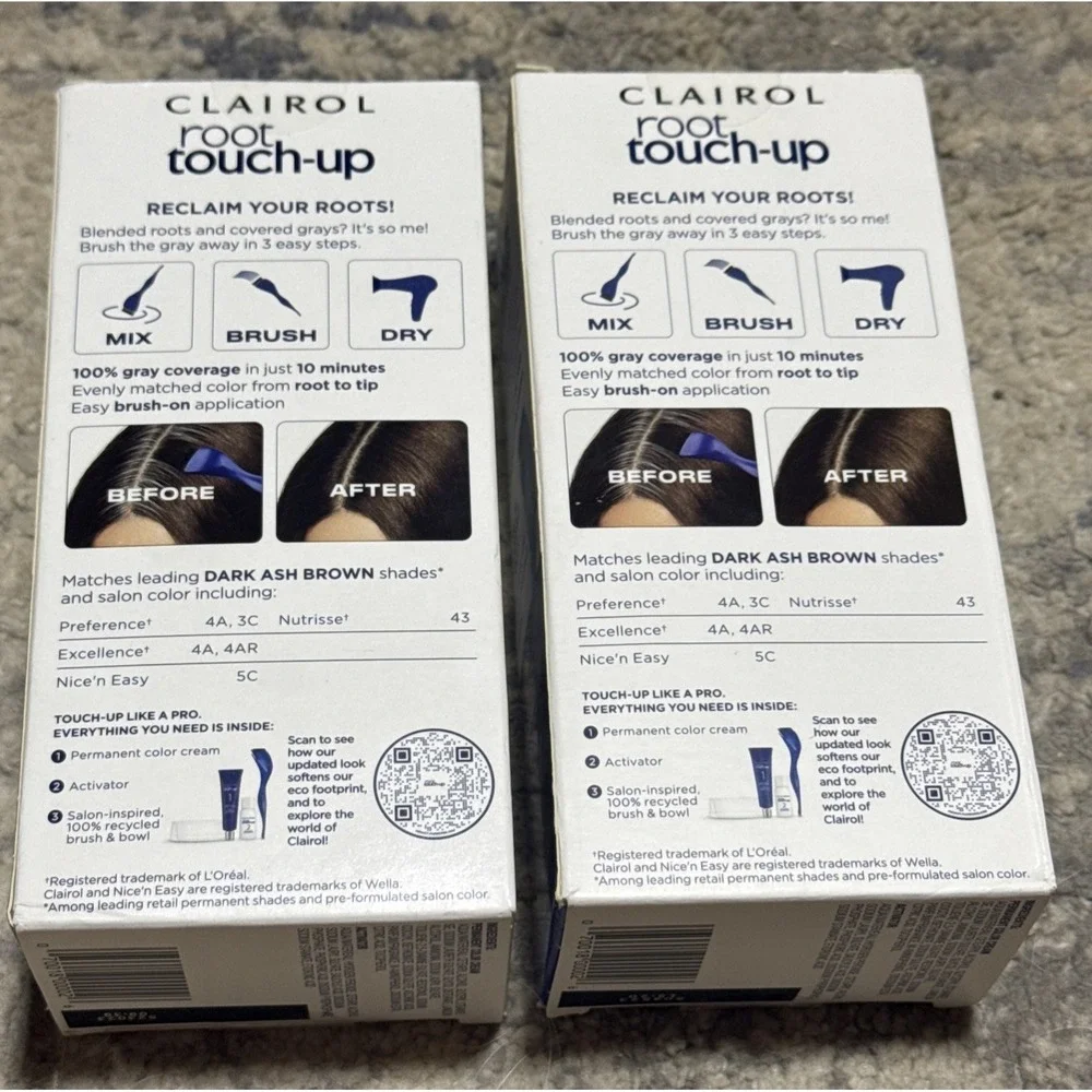 Clairol Nice 'n Easy Root Touch Up Hair Color Kit #4A DARK ASH BROWN ~ 2 Boxes